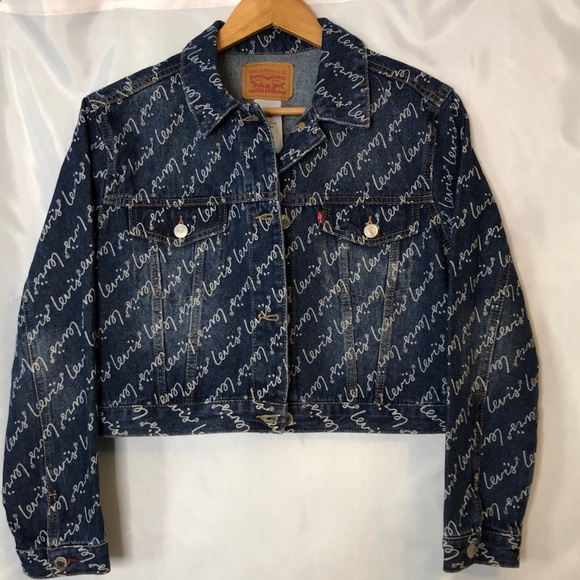 Levi's Oversized Cropped Jean Jacket W/Logo’s Girl's Size XL - Picture 1 of 10